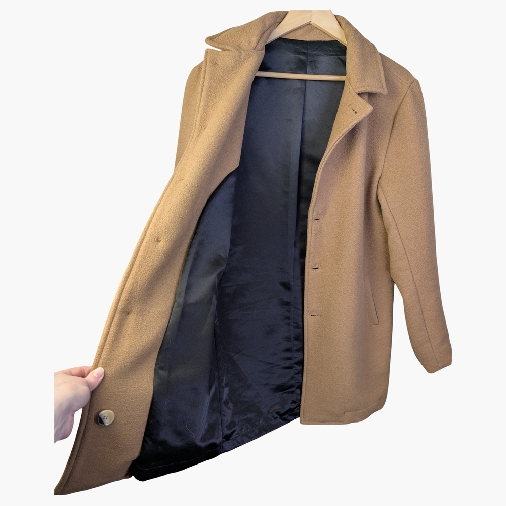 American Apparel Y2K Camel Wool Blend Minimalist Coat | Men's S Women's M - Picture 5 of 7
